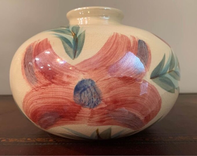 Vase | Pottery | St Jerome | Canada | Laurentienne | Laurentian | Floral | Pink Green Iridescent Flowers