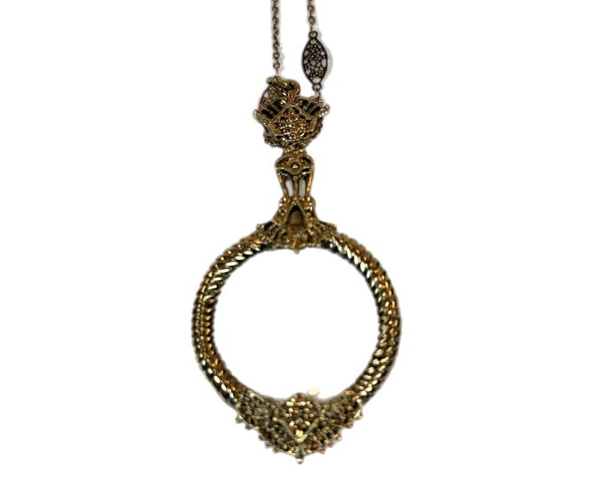 Vintage Gold tone Lorgnette Magnifier Glass Pendant Necklace | 1928 Company | Vintage Statement  Jewelry Long Chain | Looking Glass Monocle