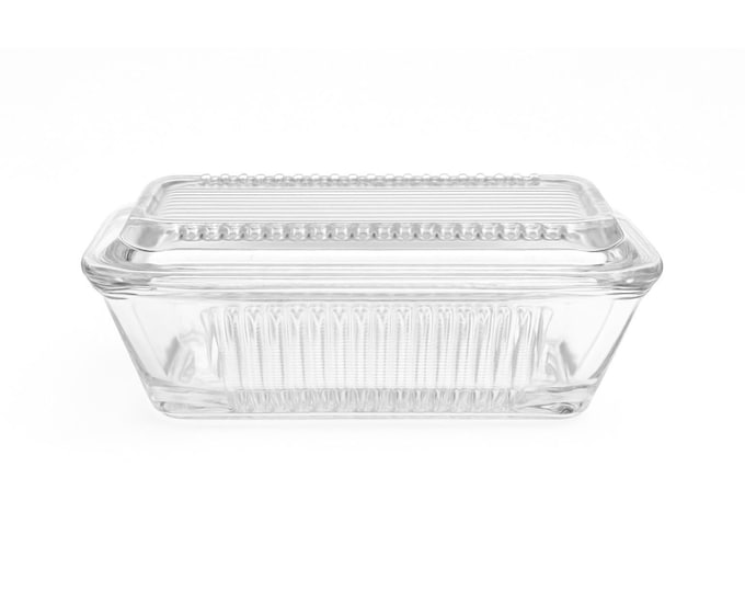 Refrigerator Butter Dish Keeper Container with Lid Clear Ribbed Glass Pasabahce Kitchen Storage Vintage Retro Glassware Kitchenware