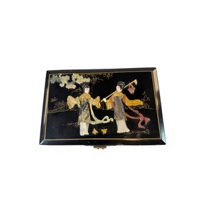 Lacquered Jewelry Box | Chinosiere Asian Oriental Chinese Japanese  | Box Lacquer Jade Stone Oriental Geisha Girl Hand Crafted Hand Painted
