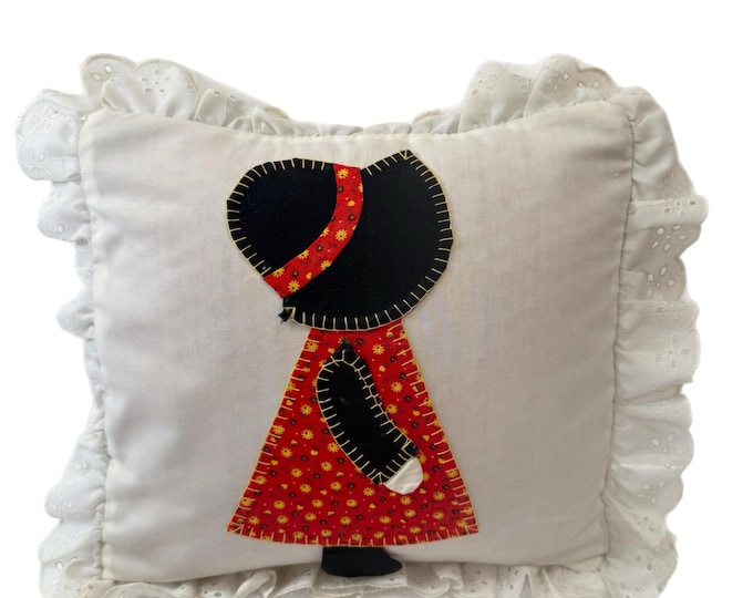 Vintage | Country Girl |  Overall Bill Pillow Red | Gingham Appliqué Handmade | Throw Pillow | Cottage Core Granny Core Farmhouse Primitive