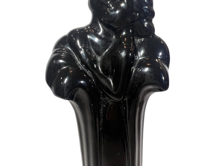 Vintage Art Deco Glossy Black Ceramic Couple Embracing Romance Sculpture Figurine