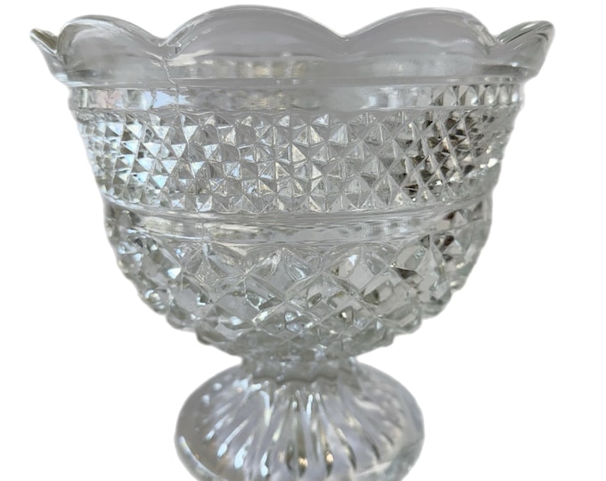 Anchor Hocking Wexford |  Footed Centerpiece Fruit Bowl Compote | Vintage Pressed Glass Diamond Point | Glassware  | Wedding Gift Home Decor