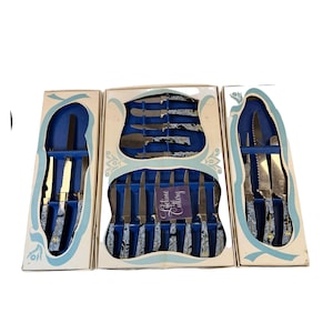 Cutlery Knife Set | Golden Prestige Sheffield English Blades | Vintage Stainless Steel 19 piece Treasure Chest box set | Black Marble