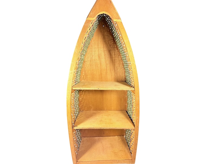 Wooden Wall Hanging Shelf Canoe Vintage Book Figurine Table Top Rustic Cabin Lake Home Decor Woven Sides Decorative Accents Nautical