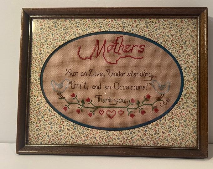 Framed Mother's Cross Stitch Needlepoint Saying Mother Embroidery