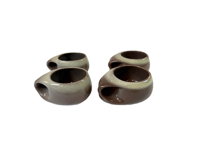 Coffee Tea Mugs Cups |  Set 4 | Tamac Pottery Frosty Fudge Brown | Perry Oklahoma | Mid Century MCM 1950s | abstract biomoric | One Hander