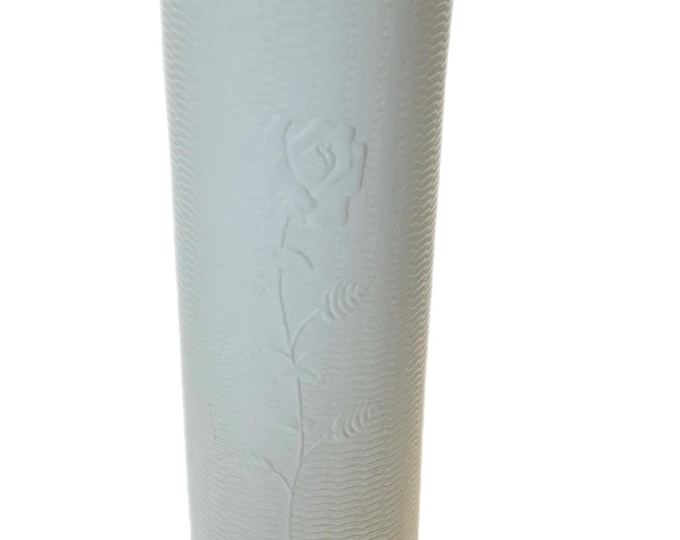 Vintage Toilet Paper Holder Canister with Lid | Retro Bathroom Blow Mold Plastic Floral Rose White Toilet Paper Storage | Breamco Canada