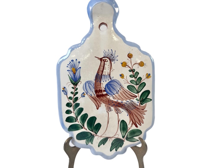 Cheese Board Wall Hanging | OTK Pottery | Vintage Hand Painted Ceramic Bird Flowers Floral | Folk Art Wall Kitchen Decor | Ceramic Glazed