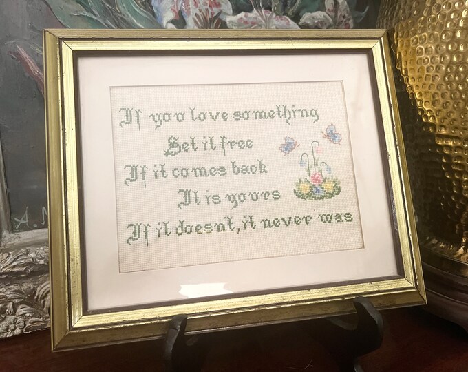 Vintage | Cross Stitch | Framed | If you Love Something | Butterfly Butterflies | Wall Hanging