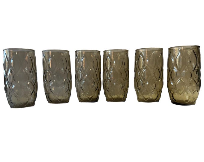 Vintage | Anchor Hocking Madrid | Amber Brown Smokey Glass Tumblers |  Set of 6 | Tableware | Drinking Glasses Barware | Mid Century MCM