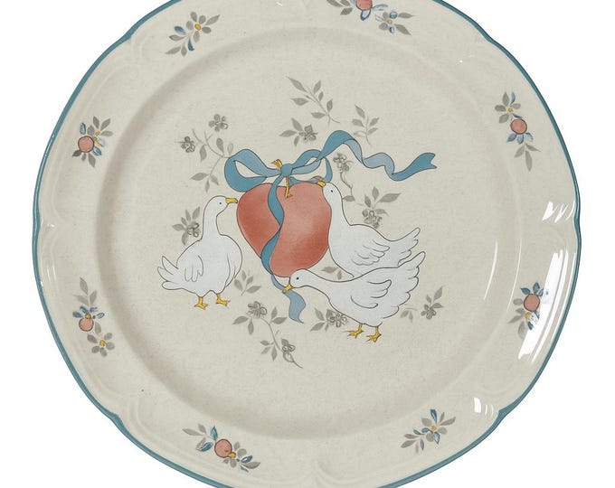 Marmalade International Chop Plate Platter | Vintage Stoneware Dishes | Replacement China | Granny Grandma Cottage Core | Blue Ribbon Geese