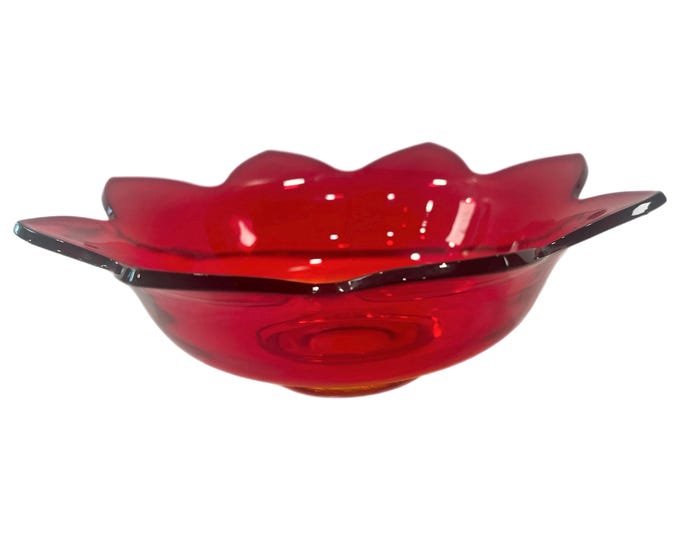 Vintage Fenton Amberina Cadmium Glass Ruby Red 9" Lotus Flower Bowl Candy Bowl Dish