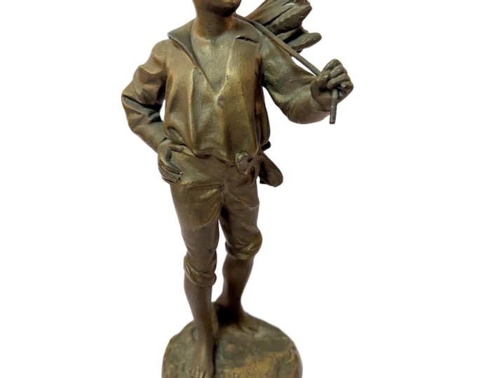 Jean Adolphe Lavergne (1863-1928) | Signed Bronze metal Spelter Sculpture "Recollect" | Antique 19th Century French France | Man with wheat