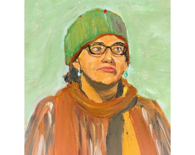 OIl on Canvas Portrait of a Woman Vintage Artist Unknown Hand Painted Unframed Unique Home Decor Decorative Accents