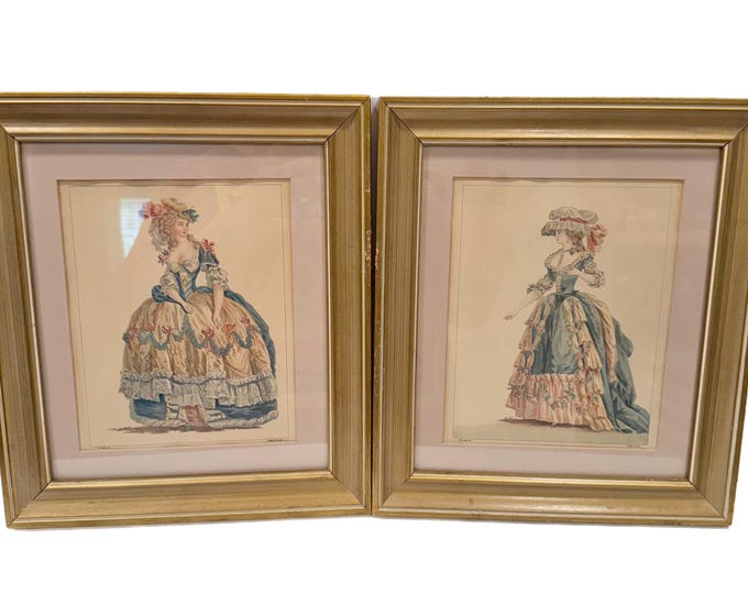 Vintage French St Aubin Del Dupin Fil Scul Victorian Lady Prints | Pair Set 2 | Wall Decor Art | Cottage Core Victorian France Fashion Print