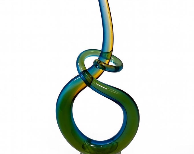 Art Glass Sculpture Hand Blown | Murano Sommerso Glassware Blue Love Knot Abstract Spiral | Collectible Home Decor Decorative Accents Modern