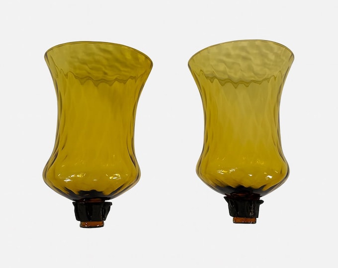 Peg Votive Cup Candleholder Sconce | Pair Set Vintage Amber Orange Honeycomb | Home Decor Decorative Accents Home Interiors Candle Holder