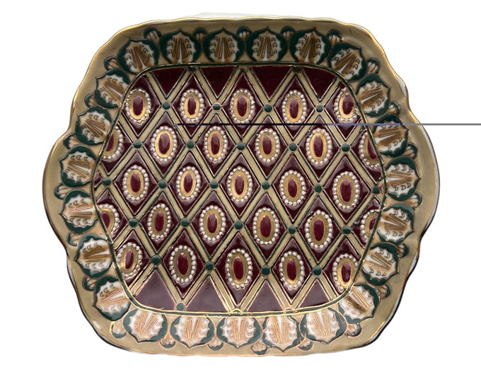 Vintage | Chinoiserie Oriental | Accessory Accent Decorative Plate | Catchall | Burgundy Gold Green