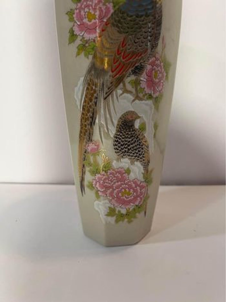 Vintage Exotic Birds Vase Yamato Oriental Porcelain Flowers Japan Marked Etsy