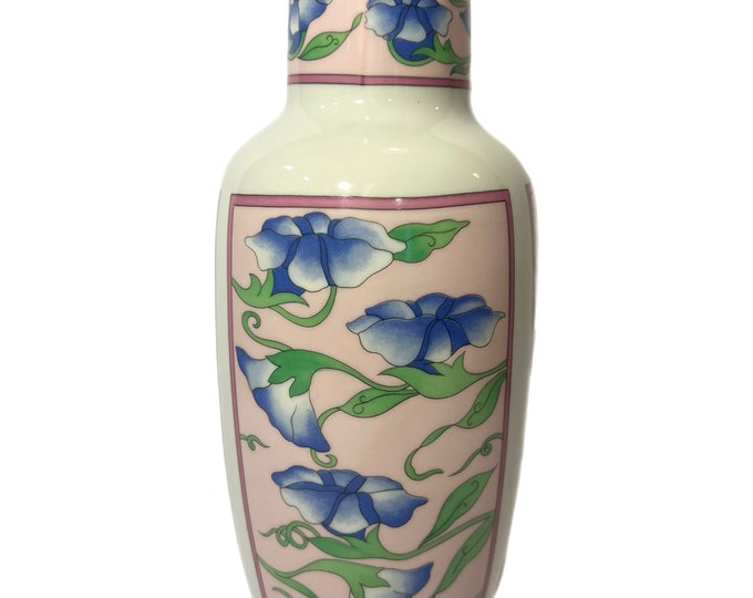 Vintage | Asian influence Chinoiserie | Vase | Purple Pink Green Blue | Morning Glory | Fine China Japan