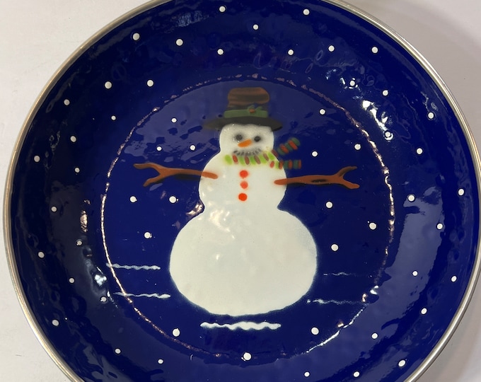 Vintage enamelware | snowman bowl | The Golden Rabbit II Denise Harvey Designs 1997