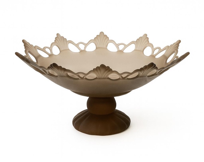 Fruit Bowl Centerpiece Bowl Compote | Westmoreland Glass Brown Mist Amber Glass Art Glassware | Doric Reticulated Lace Ring and Petal
