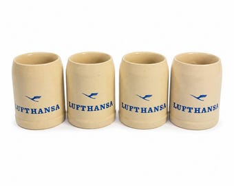 Steengoed bierpul bierpul koffiemok Lufthansa Air luchtvaartmaatschappij Duitse set 4 vintage aardewerk verzamelobject reizen 3/10 liter bargerei