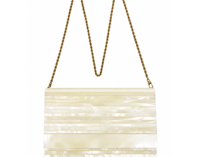 Crossbody Purse Bag Clutch Vintage Acrylic Pearlescent Gold Hardware Mod Deco Hong Kong Party Evening