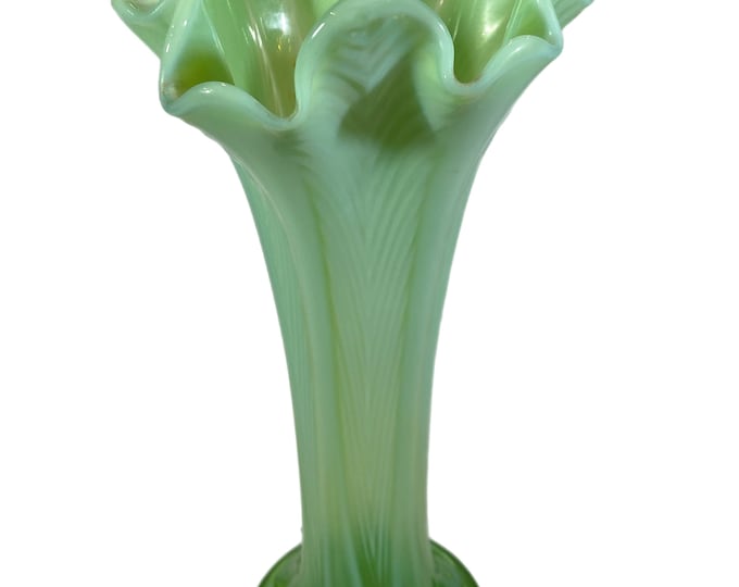 Vintage Northwood 12” Tall Green Opalescent Swung Vase