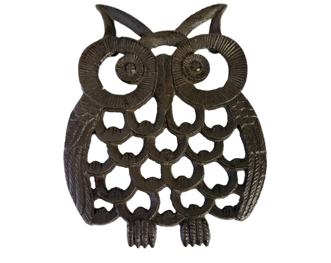 Cast Iron Owl  Shaped Trivet Pad Teapot Holder | Table Hot Mat | Coaster Insulation | Footed | Vintage Retro | Kitchen Decor Accessories