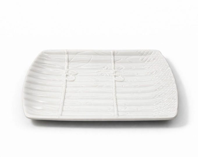 Asparagus Platter Plate Majolica Style Made In Portugal White Cottage Kitchen Replacement China Serving Pieces Grand Millennial