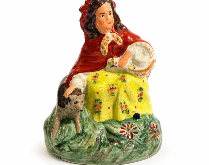 Porcelain Figurine Red Riding Hood Big Bad Wolf Character Vintage Antique Staffordshire Home Shelf Decor Decorative Accent Collectible