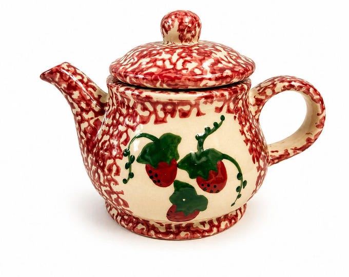 Teapot Strawberries Porcelain Ceramic Hand Painted Strawberry Vintage Spongeware Cottage Granny Farmhouse Home Decor Decorative Accents
