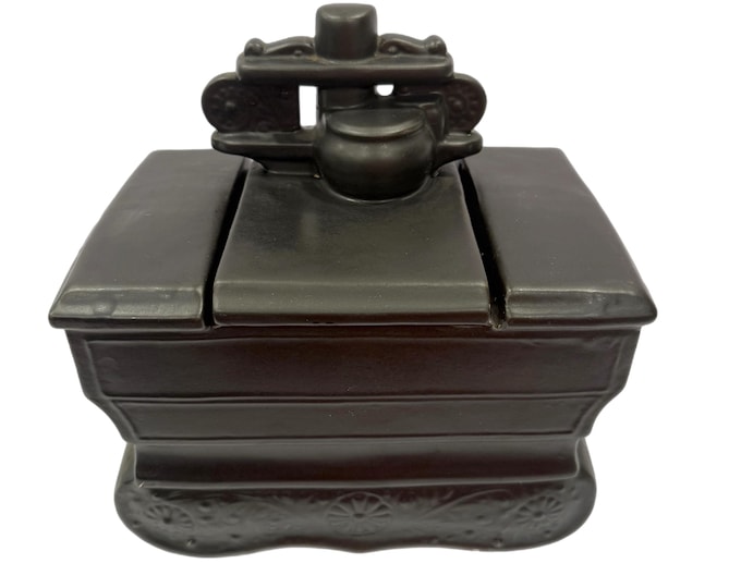 Vintage | Mccoy Ceramic Pottery | Wood Burning Stove Cast Iron Style | Cookie Jar | Kitchen Decor Storage | Mid Century Granny Core | Retro