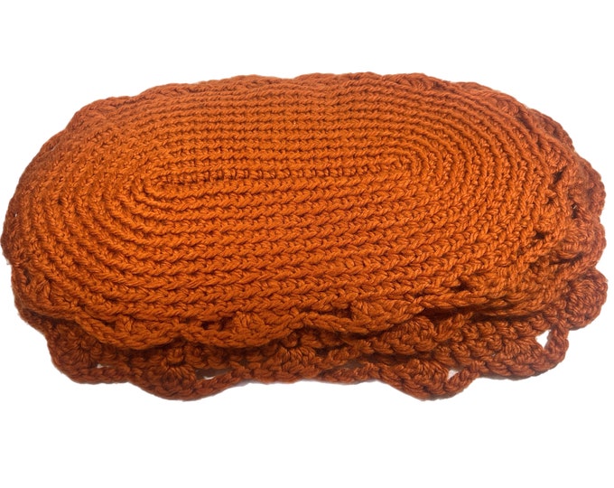 Handmade | Crochet | Vintage | Ovals Place Mat | Table setting tablescape | Set 4 | Orange Fall