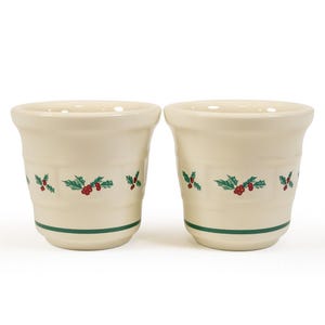 Votive Candle Cups Candleholder | Longaberger Pottery Woven Traditions Holiday Christmas | Set 2 Pair Holly berry | Replacement Discontinued