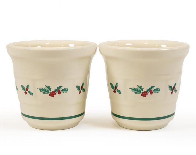 Votive Candle Cups Candleholder | Longaberger Pottery Woven Traditions Holiday Christmas | Set 2 Pair Holly berry | Replacement Discontinued