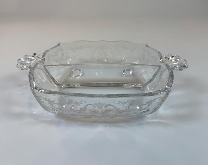 Divided Relish Dish| Fostoria Navarre | Etched Clear footed floral elegant glassware | Divided Server Crystal serving ware | Decorative Home