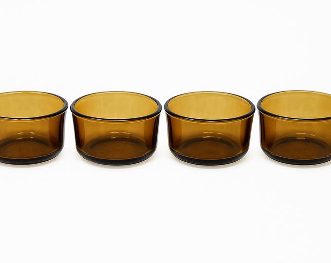 Ramekins Custard Sauce Small Dessert Bowls Set 4 | Arcopal Arcoroc France | Brown Amber Glass | French Baking Cooking Serving Kitchen Dishes