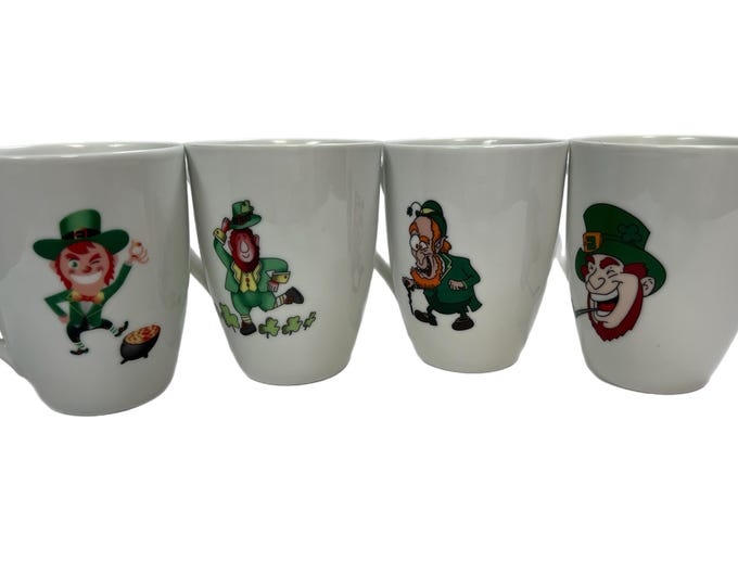 Coffee Mugs Tea Cups | Irish Ireland St.Patrick’s Day Vintage Leprechaun Blarney Porcelain Ceramic Set 4 | Lucky Shamrock | Irish Quotes