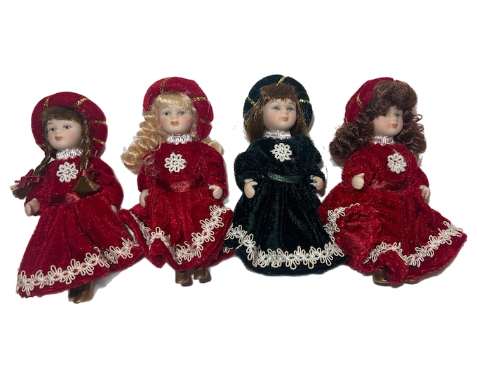 Christmas Ornamets Porcelain Dolls Victorian Dresses Dillards Trimmings | Set 4 Chrismas Tree Holiday Seasonal Home Decor Decorative Accents