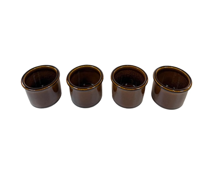 Ramekin Small Brown Stoneware Crock Bowl Planter - Vintage pottery Earthenware | Earthy Rustic Primitive Farmhouse Kitchen Storage | Set 4