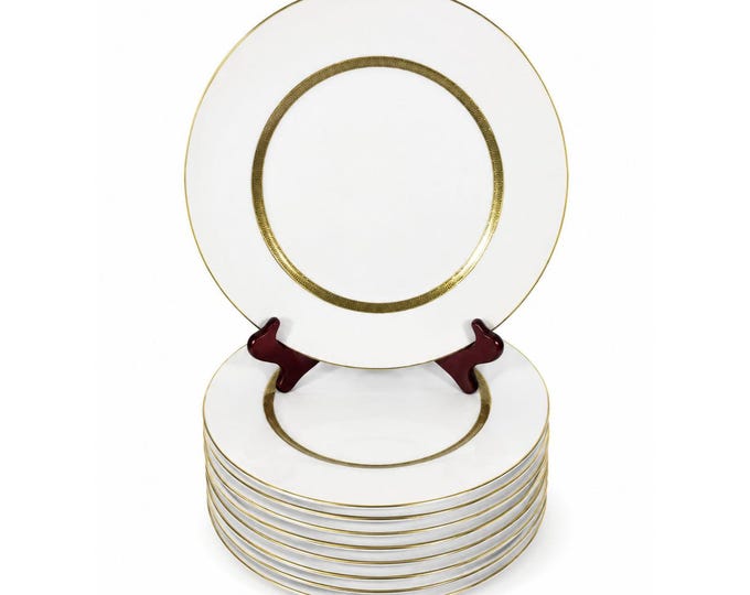 Dinner Plates Set11 Key Largo by Meito Black Greek Key On Gold Band Royal M Japan Replacement China Vintage Elegant Traditional C