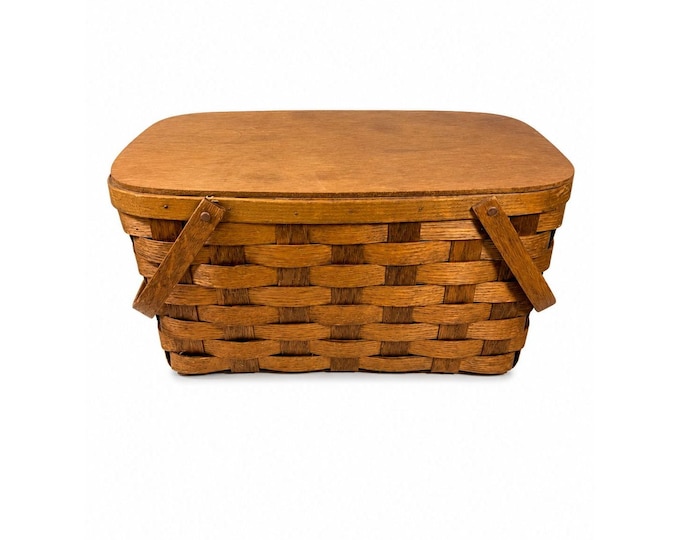 Picnic Basket Vintage Small Split Oak Weave Bent Wood Handle Basketville Storage Farmhouse Cottage Core