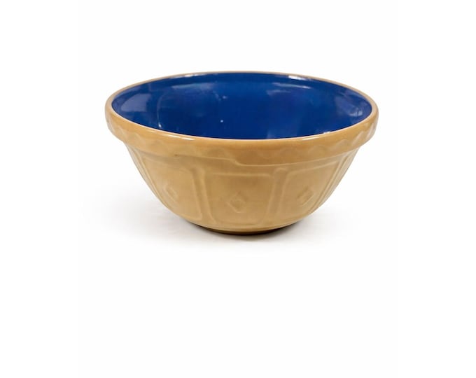 Mixing Bowl Mason Cash & Co #30 Church Gresley Gripstand Made in England Vintage Tan Cream Blue Kitcheneware Baking Cooking Tools Stoneware