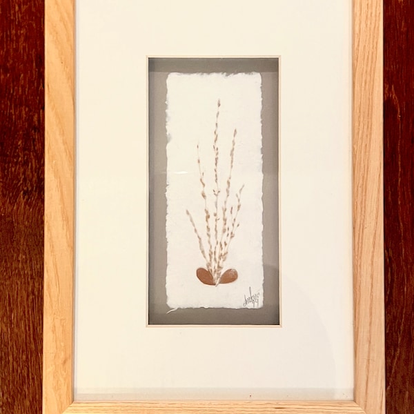 Handcrafted Floral Paper Art, Vintage Sculptural Shadow Box Tiny Flowers, Wood Frame African Art