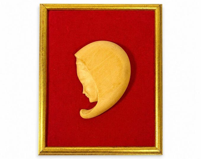 Hand Carved Madonna  Framed Decor Art  Adalbert Thibault woodCanada Gallery Wall Gold Frame Velvet Back Home Decor Decorative Accent