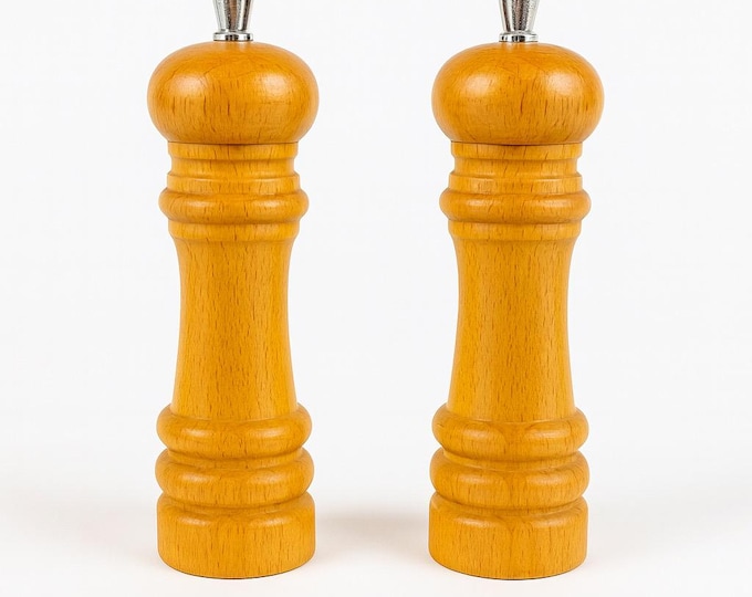 Salt and Pepper Grinder Shaker Pepper mill | Cole Mason Pair Set 2 | Oak Wood Wooden | Vintage Kitchen decor Tableware | Cooking Stamped