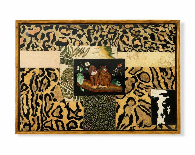 Glass Tray Robert M Weiss Reverse Hand Painted Wooden Display Peru VTG Baboon Animal Print